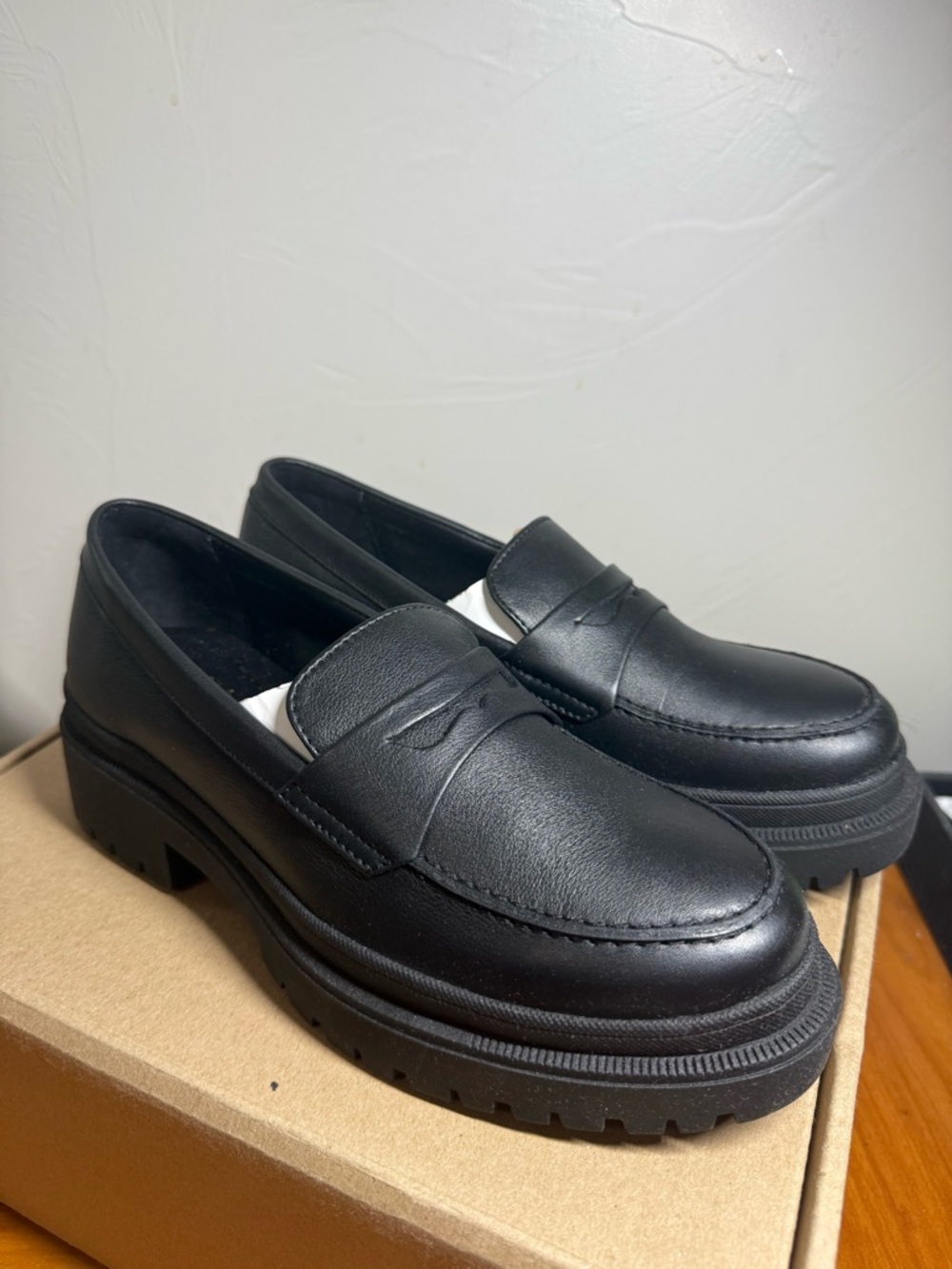 NIB Portland Leather Footwear Patina Zoe Chunky Loafer Black Lug Dark Academia